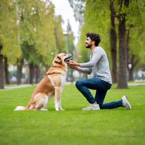 Perro aprendiendo comandos básicos en curso de educación